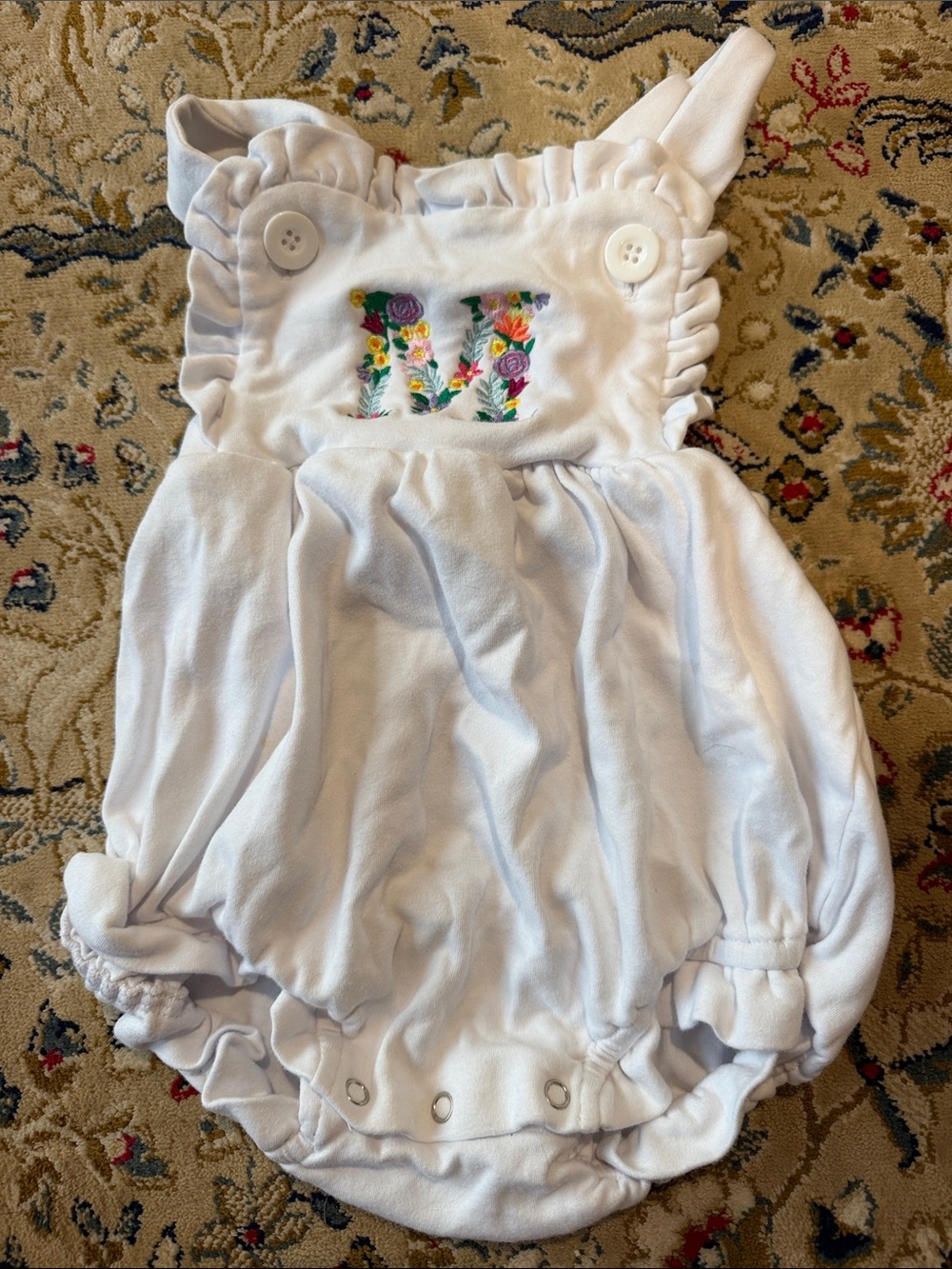 White Floral 'M' Baby Romper One-Piece
